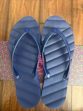 Tory Burch Kira Flip Flop Kids Shoes - Dark Indigo (Size 8)